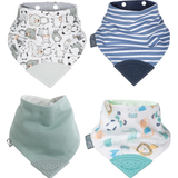 Stripes and Animals Neckerchew - Teething Dribble Bib 4 Pack