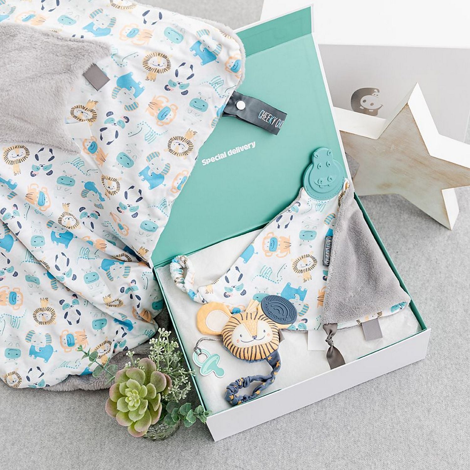 Cheeky Animals Travel Blanket Baby Gift Set - Cheeky Chompers