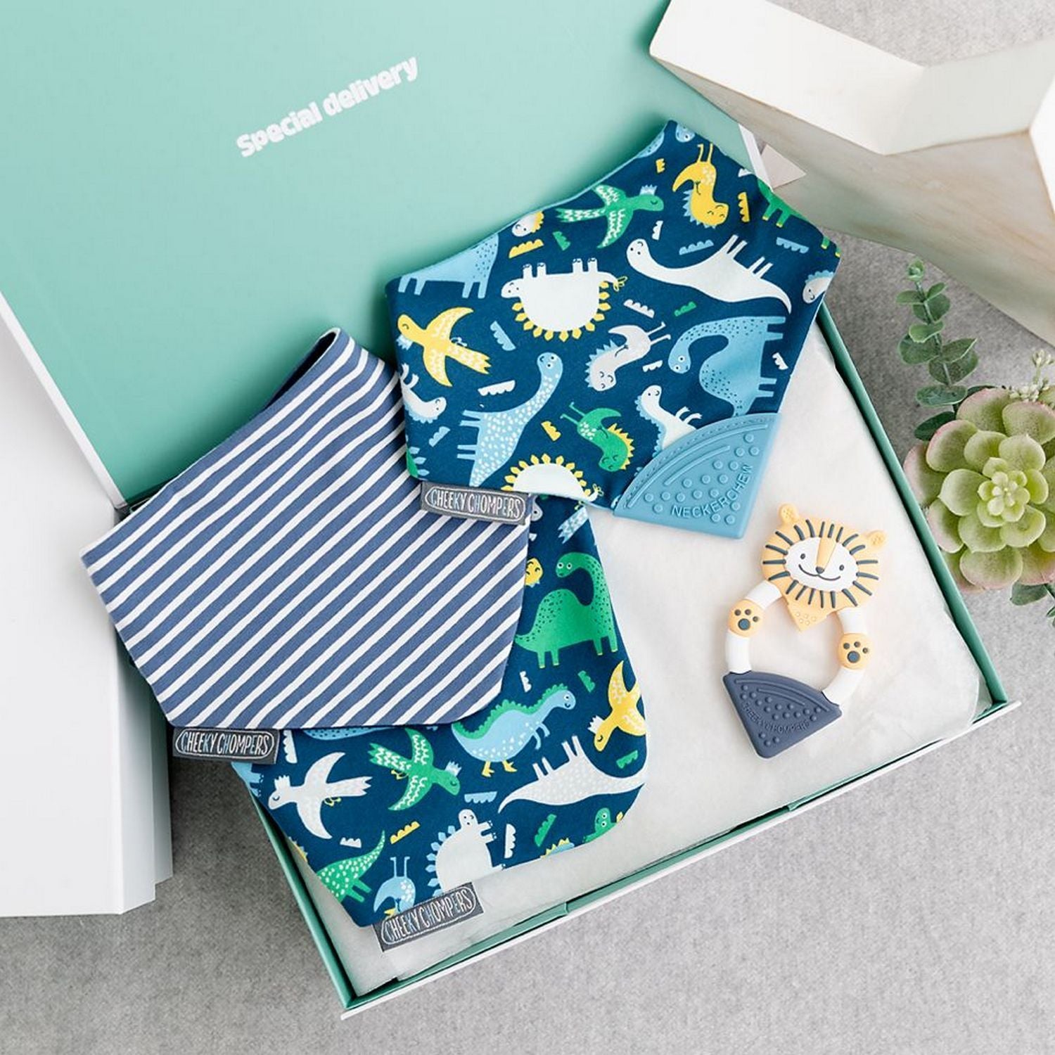 Baby Dino Dribble & Chew Teething Baby Gift Set - Cheeky Chompers